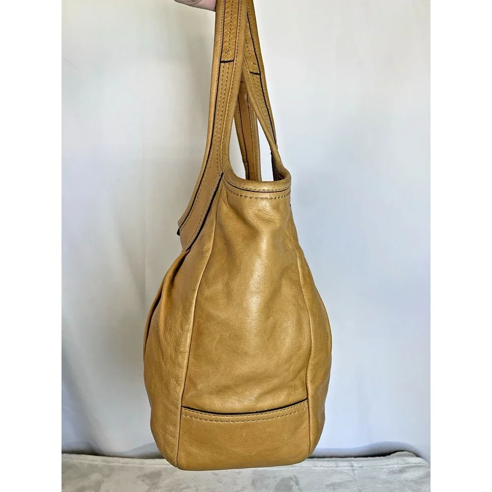Coach Pleated Ergo Tote #12240 Tan Leather Tattersall Lining 2008 Shoulder Bag
